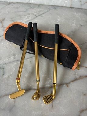 Gold Mini Golf Club pens with Black and Orange Case